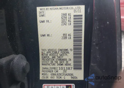 2012 Nissan Altima 2.5 S from USA, damaged, VIN 1N4AL2EP8CC101387